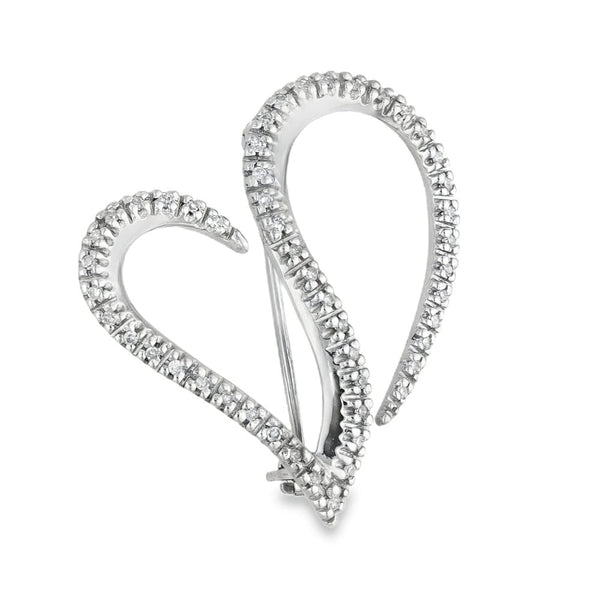 9ct White Gold Diamond Heart Brooch - 25x27mm - 0.15ct