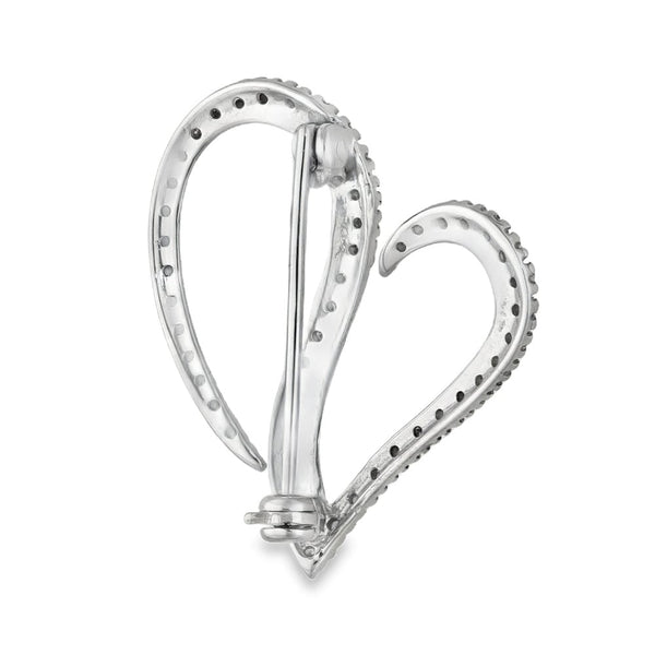 9ct White Gold Diamond Heart Brooch - 25x27mm - 0.15ct