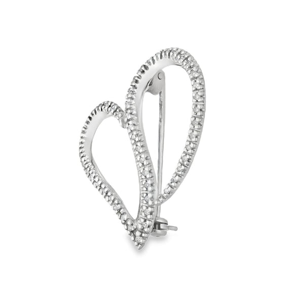 9ct White Gold Diamond Heart Brooch - 25x27mm - 0.15ct