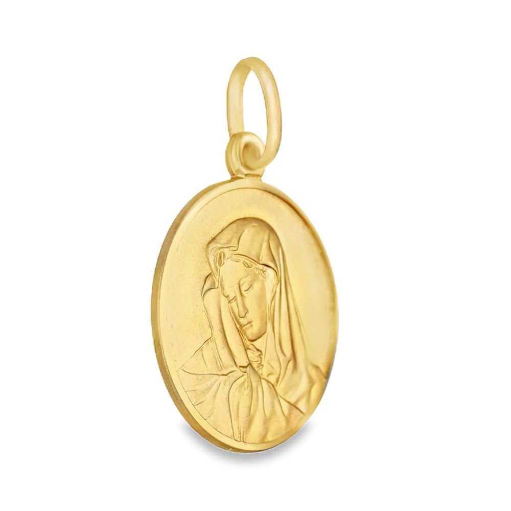 9ct Yellow Gold Round Madonna Pendant - 22x26mm - 5.4g
