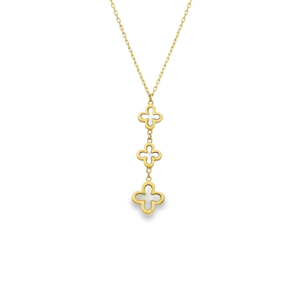 9ct Yellow Gold Triple Mother of Pearl Clover Pendant & Necklace
