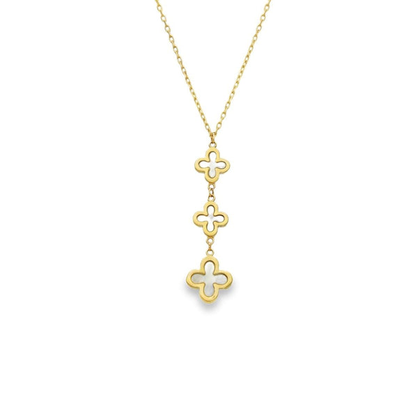 9ct Yellow Gold Triple Mother of Pearl Clover Pendant & Necklace