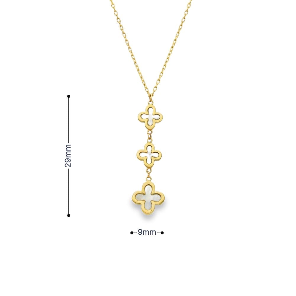 9ct Yellow Gold Triple Mother of Pearl Clover Pendant & Necklace