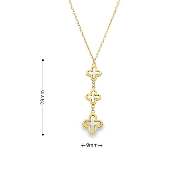 9ct Yellow Gold Triple Mother of Pearl Clover Pendant & Necklace