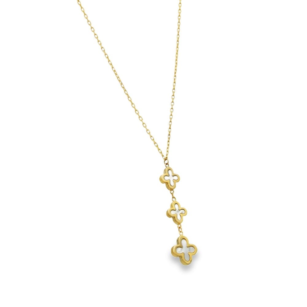 9ct Yellow Gold Triple Mother of Pearl Clover Pendant & Necklace