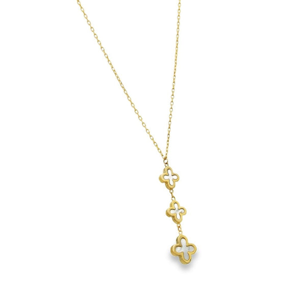 9ct Yellow Gold Triple Mother of Pearl Clover Pendant & Necklace
