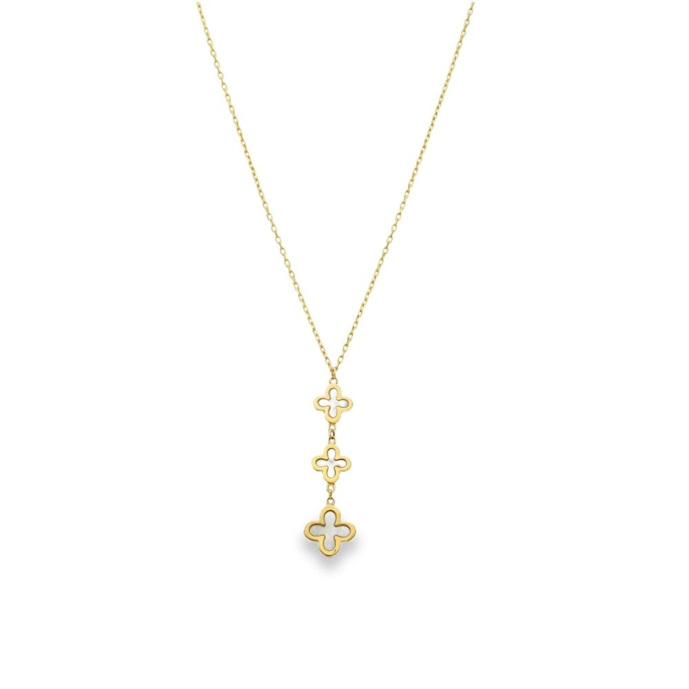 9ct Yellow Gold Triple Mother of Pearl Clover Pendant & Necklace
