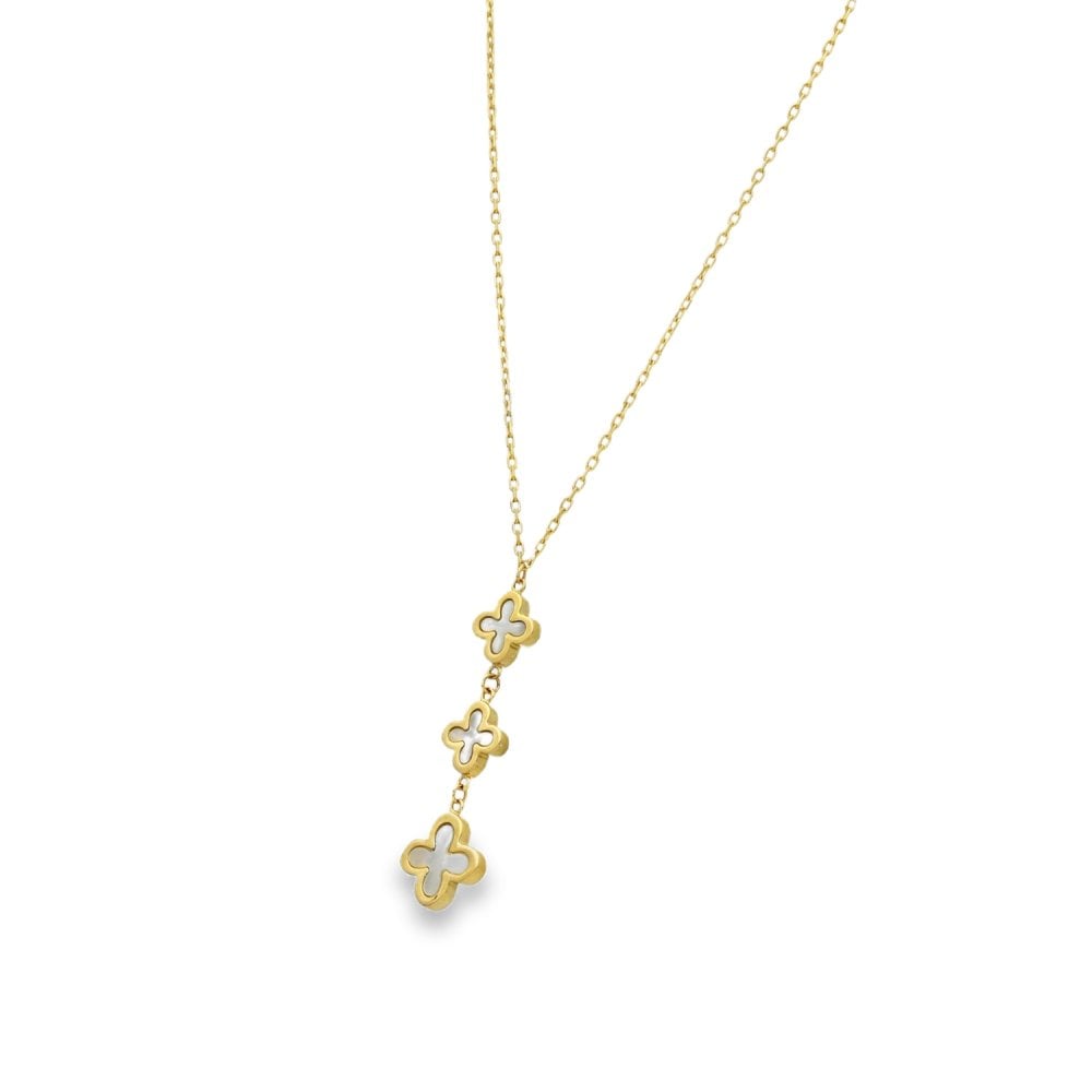 9ct Yellow Gold Triple Mother of Pearl Clover Pendant & Necklace