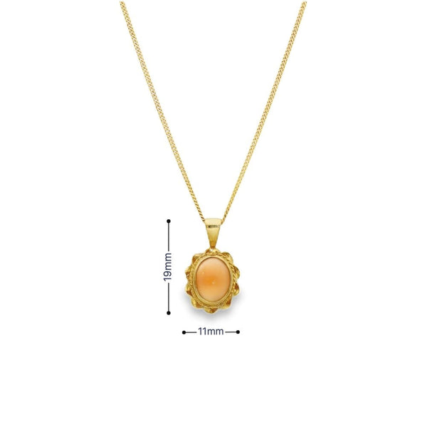 9ct Yellow Gold Twist Edge Coral Pendant & Chain - 18" - 3.0g