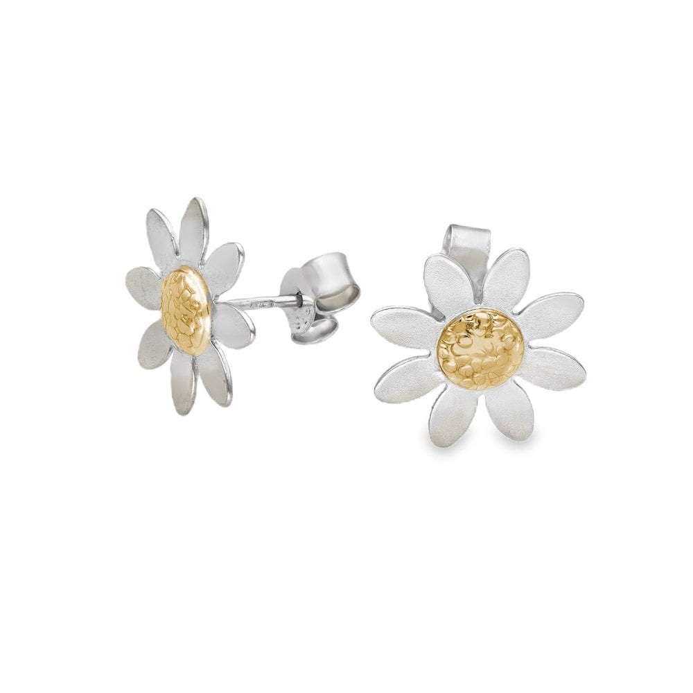 9ct Yellow & White Gold Sunflower Stud Earrings - 13x13mm - 1.5g