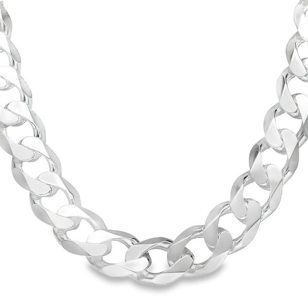 925 Silver Heavy Flat Curb Chain - 22" - 126.5g
