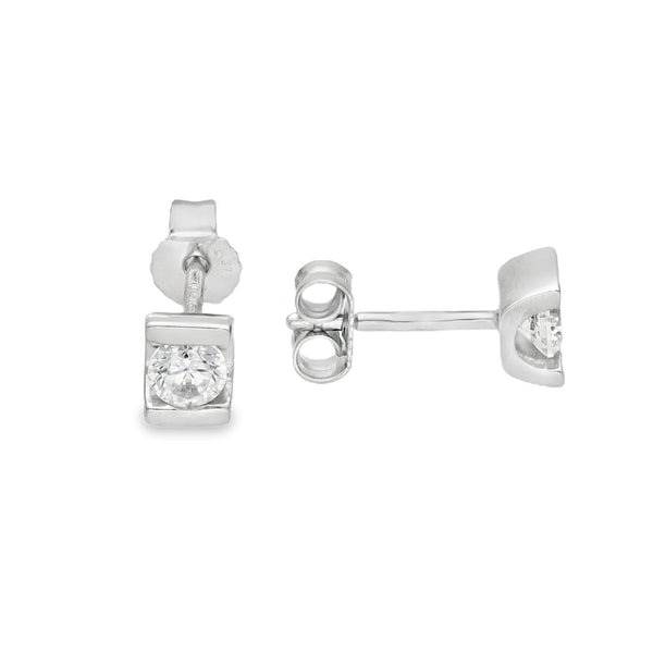 9ct White Gold Cubic Zirconia Stud Earrings - 5x4mm - 1.2g