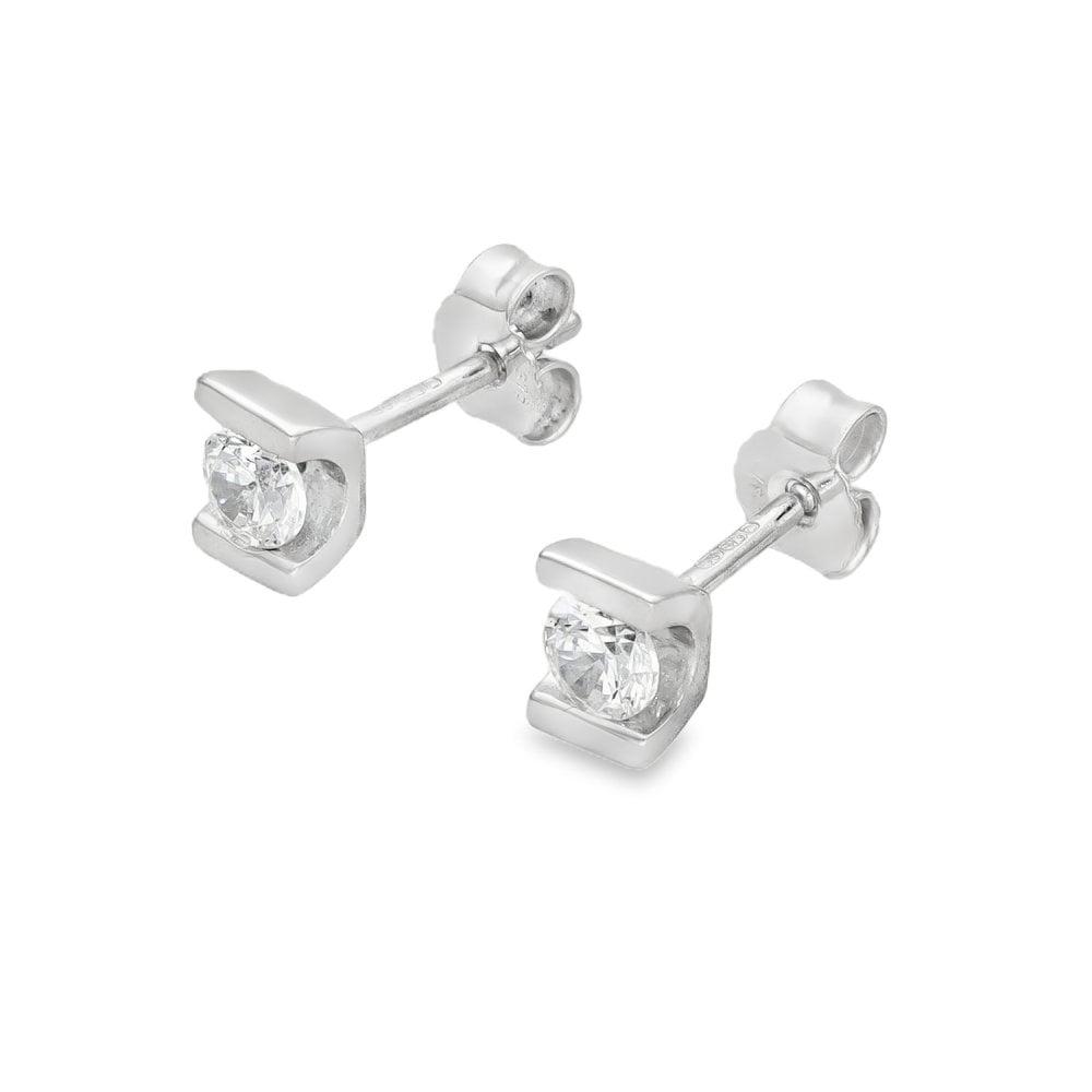 9ct White Gold Cubic Zirconia Stud Earrings - 5x4mm - 1.2g