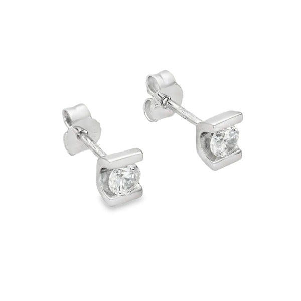 9ct White Gold Cubic Zirconia Stud Earrings - 5x4mm - 1.2g
