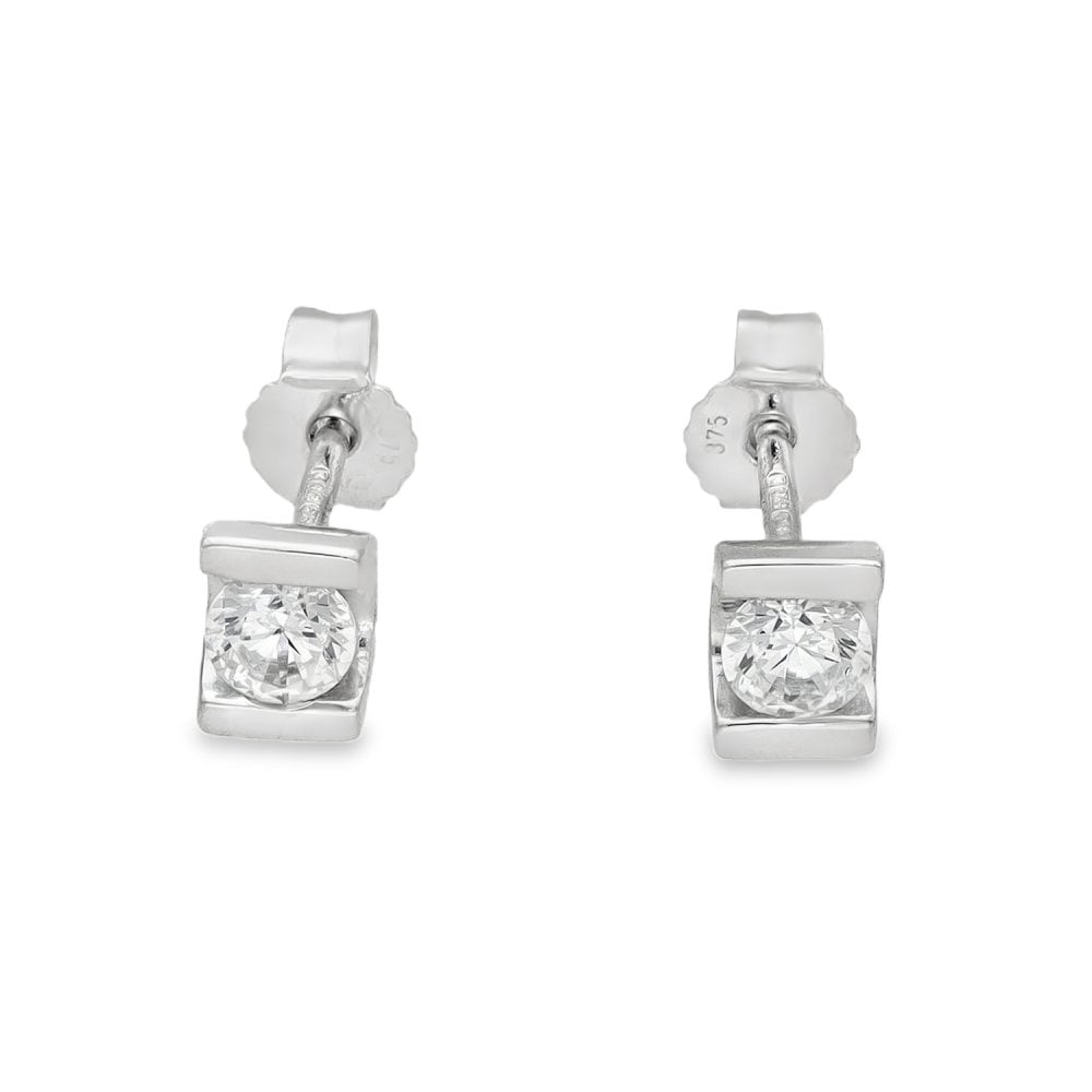 9ct White Gold Cubic Zirconia Stud Earrings - 5x4mm - 1.2g