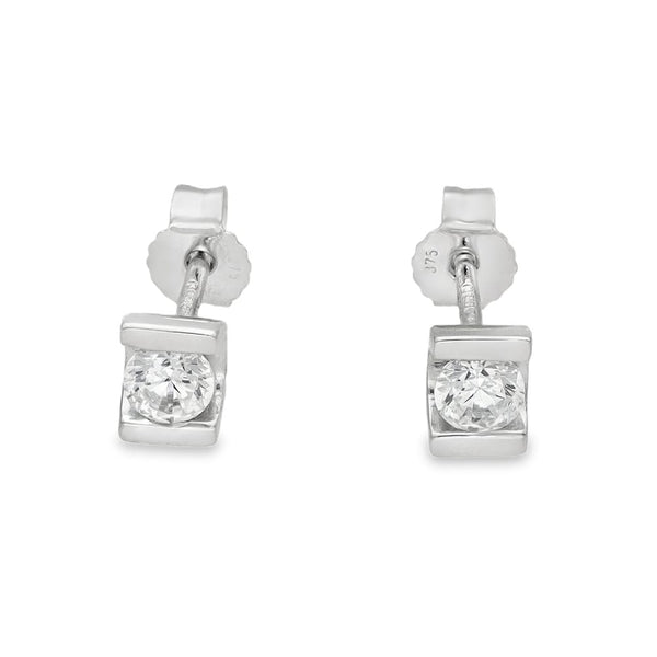 9ct White Gold Cubic Zirconia Stud Earrings - 5x4mm - 1.2g