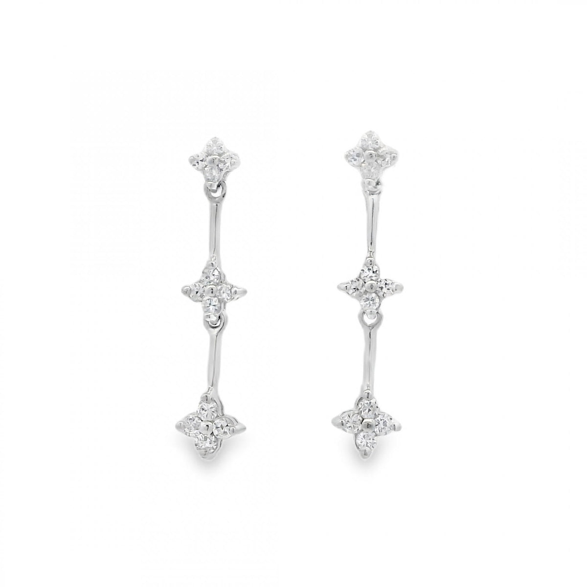 9ct White Gold Cubic Zirconia Cluster Drop Earrings - 4x21mm
