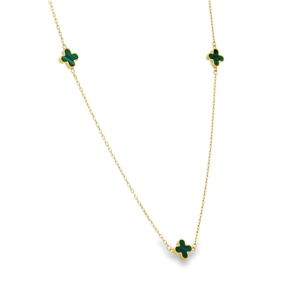 9ct Yellow Gold Malachite Trace Necklace - 17" - 1.9g