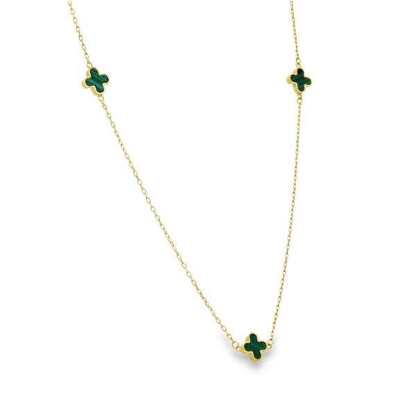 9ct Yellow Gold Malachite Trace Necklace - 17" - 1.9g
