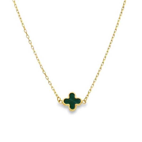 9ct Yellow Gold Malachite Trace Necklace - 17" - 1.9g