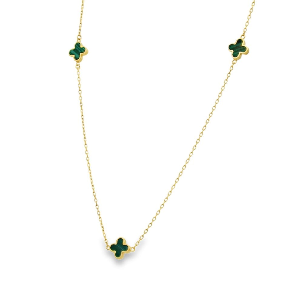9ct Yellow Gold Malachite Trace Necklace - 17" - 1.9g
