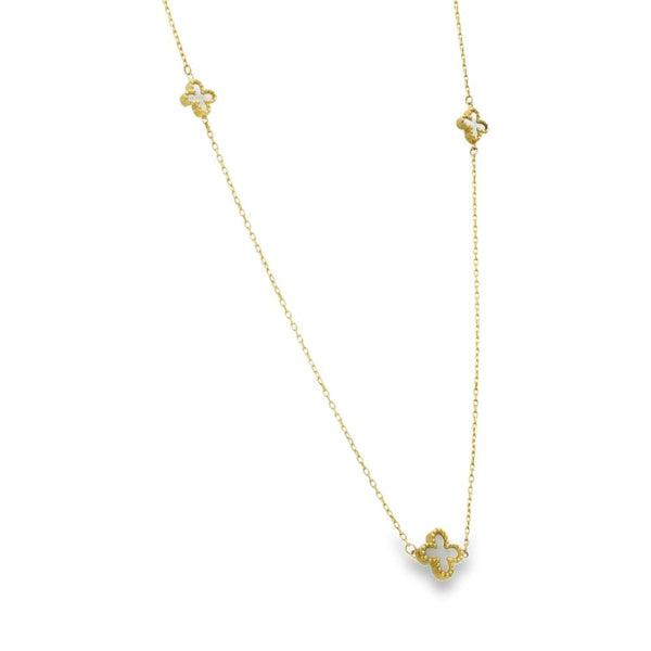 9ct Yellow Gold Mother of Pearl Clover Trace Necklace -17" -2.4g