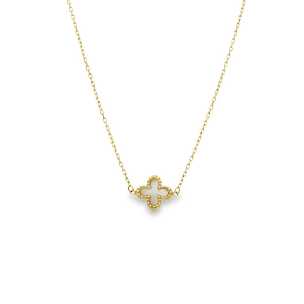 9ct Yellow Gold Mother of Pearl Clover Trace Necklace -17" -2.4g