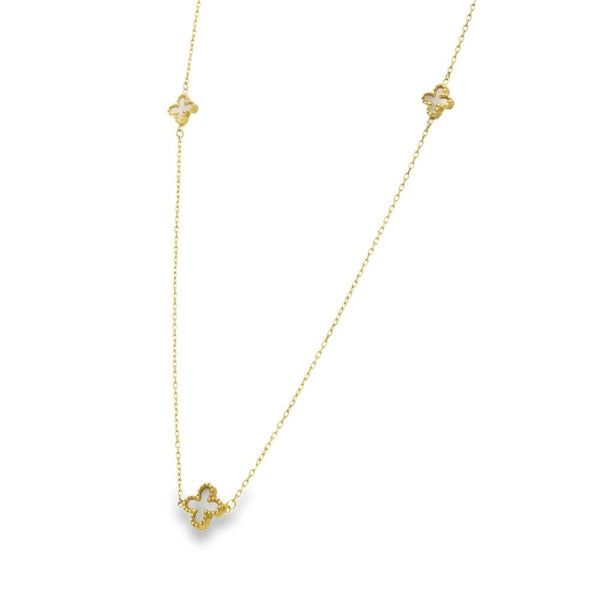 9ct Yellow Gold Mother of Pearl Clover Trace Necklace -17" -2.4g