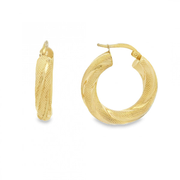 9ct Yellow Gold Twist Tube Hoop Earrings - 25x27x5mm - 3.2g
