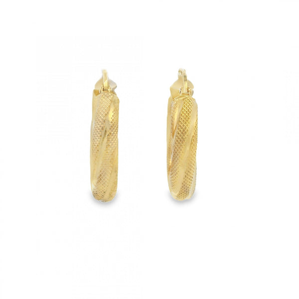 9ct Yellow Gold Twist Tube Hoop Earrings - 25x27x5mm - 3.2g