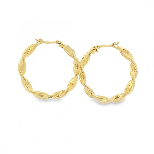 9ct Yellow Gold Ribbon Twist Hoop Earrings - 26x26mm - 2.3g