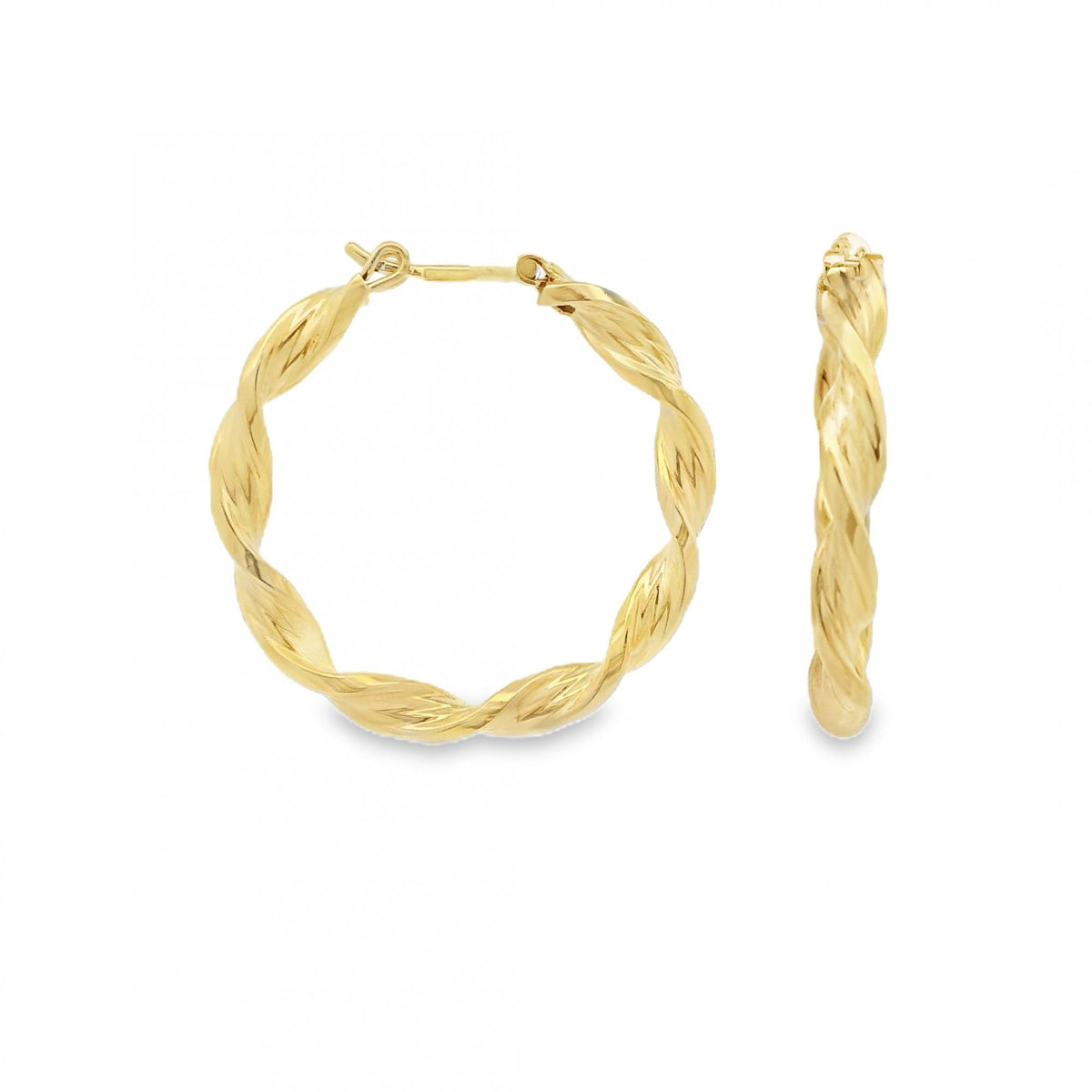 9ct Yellow Gold Ribbon Twist Hoop Earrings - 26x26mm - 2.3g