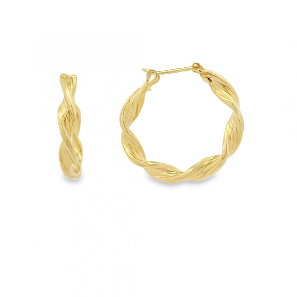 9ct Yellow Gold Twist Hoop Earrings - 23x23mm - 1.9g