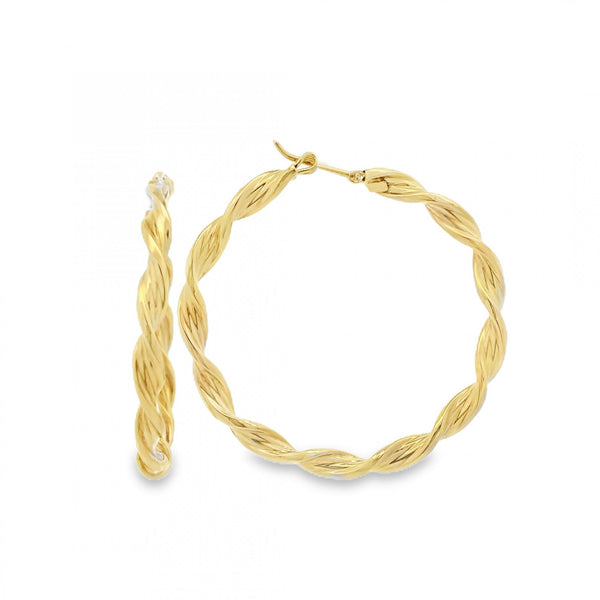 9ct Yellow Gold Twist Hoop Earrings - 36x36mm - 3.0g