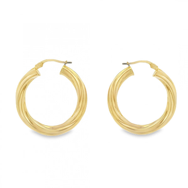 9ct Yellow Gold Twist Hoop Earrings - 27x27mm - 2.7g