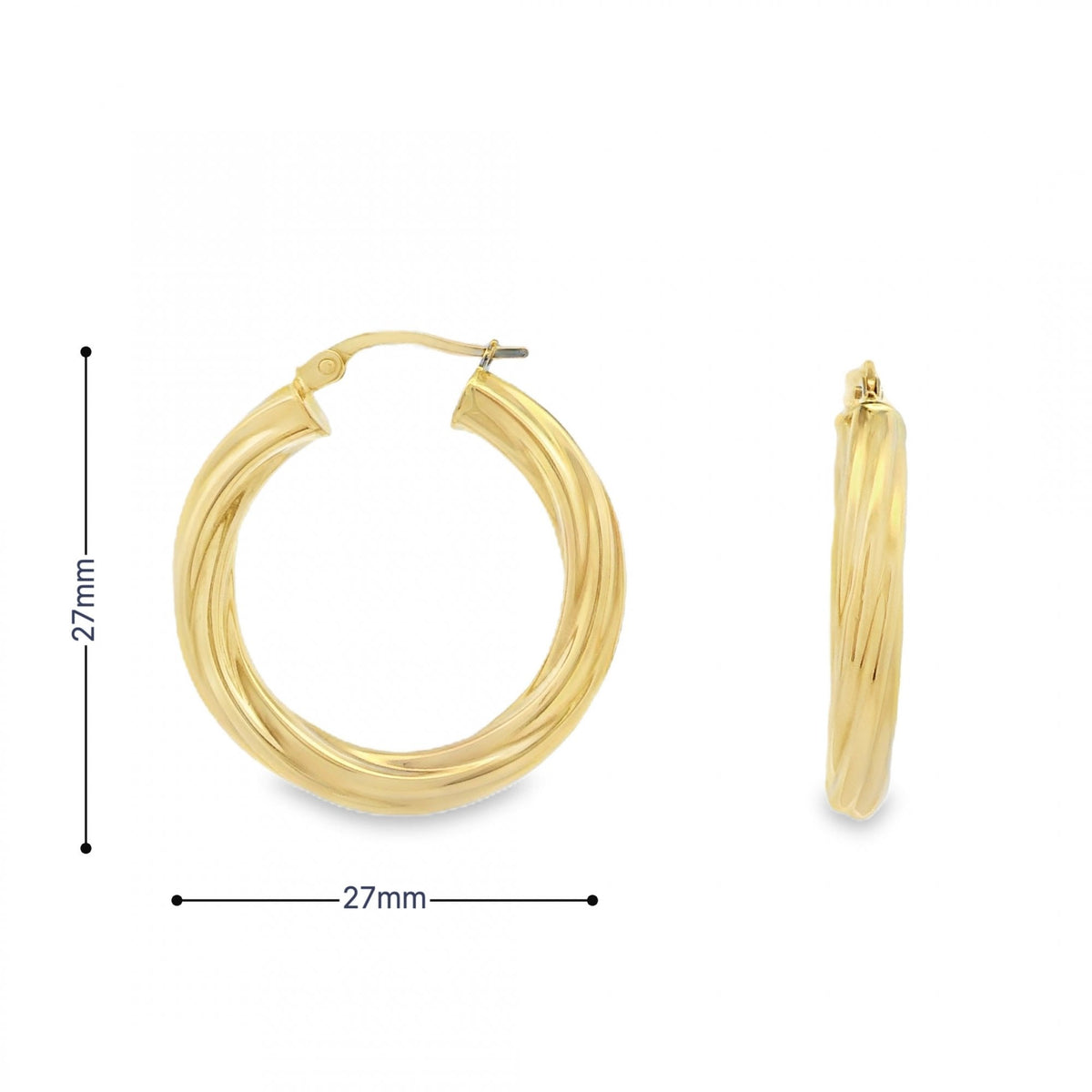 9ct Yellow Gold Twist Hoop Earrings - 27x27mm - 2.7g
