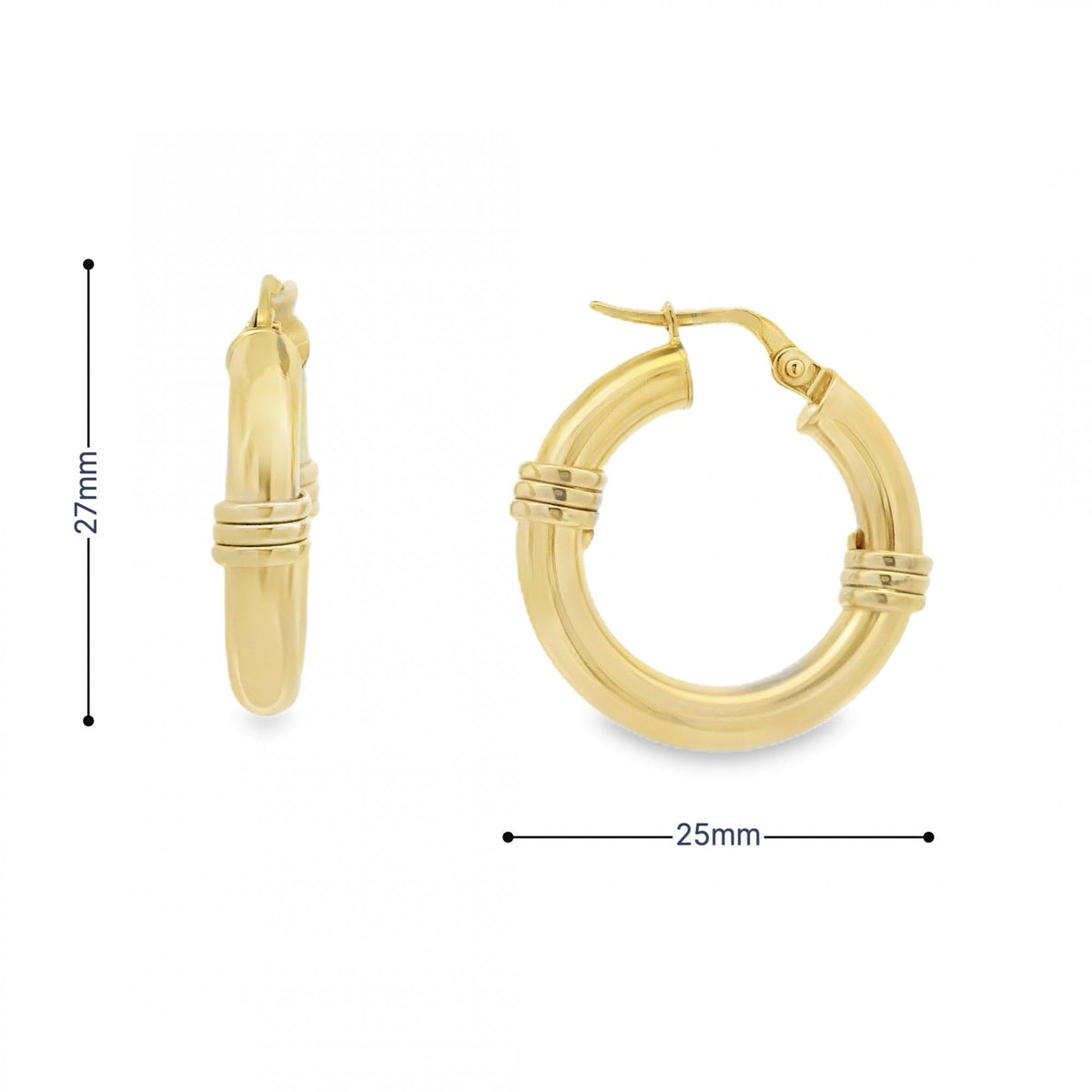 9ct Yellow Gold Tube Hoop Earrings - 24x24mm - 3.5g