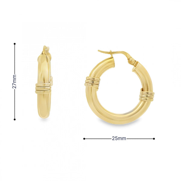 9ct Yellow Gold Tube Hoop Earrings - 24x24mm - 3.5g