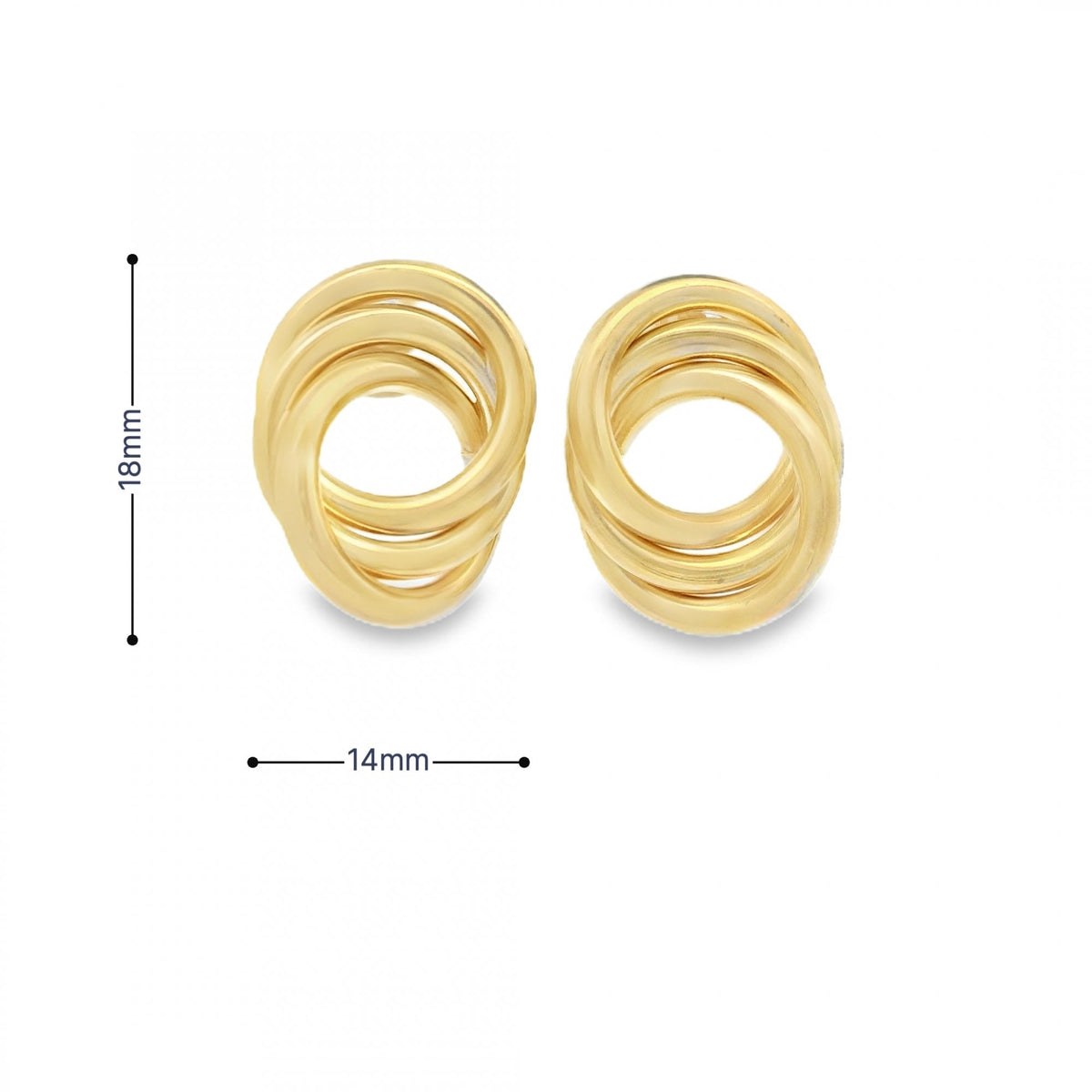 9ct Yellow Gold Tube Open Knot Stud Earrings - 14x18mm - 3.0g