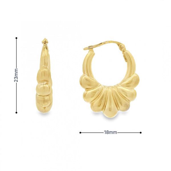 9ct Yellow Gold Bubble Fan Earrings - 18x23mm - 1.9g