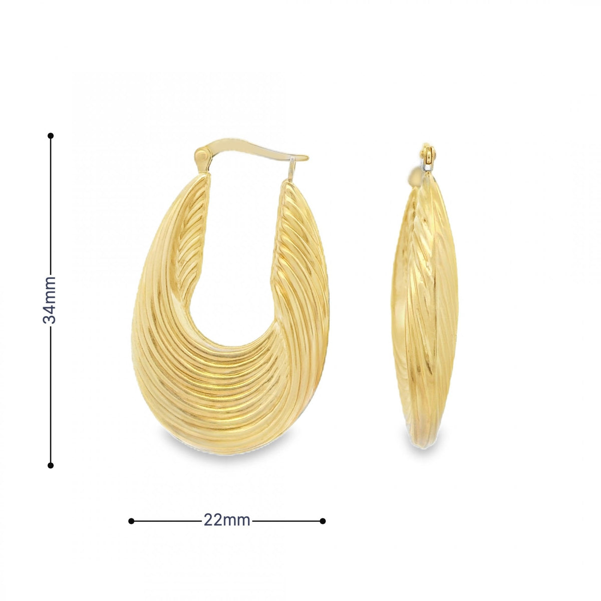 9ct Yellow Gold Graduated Twist Creole Earrings - 22x34mm - 3.5g