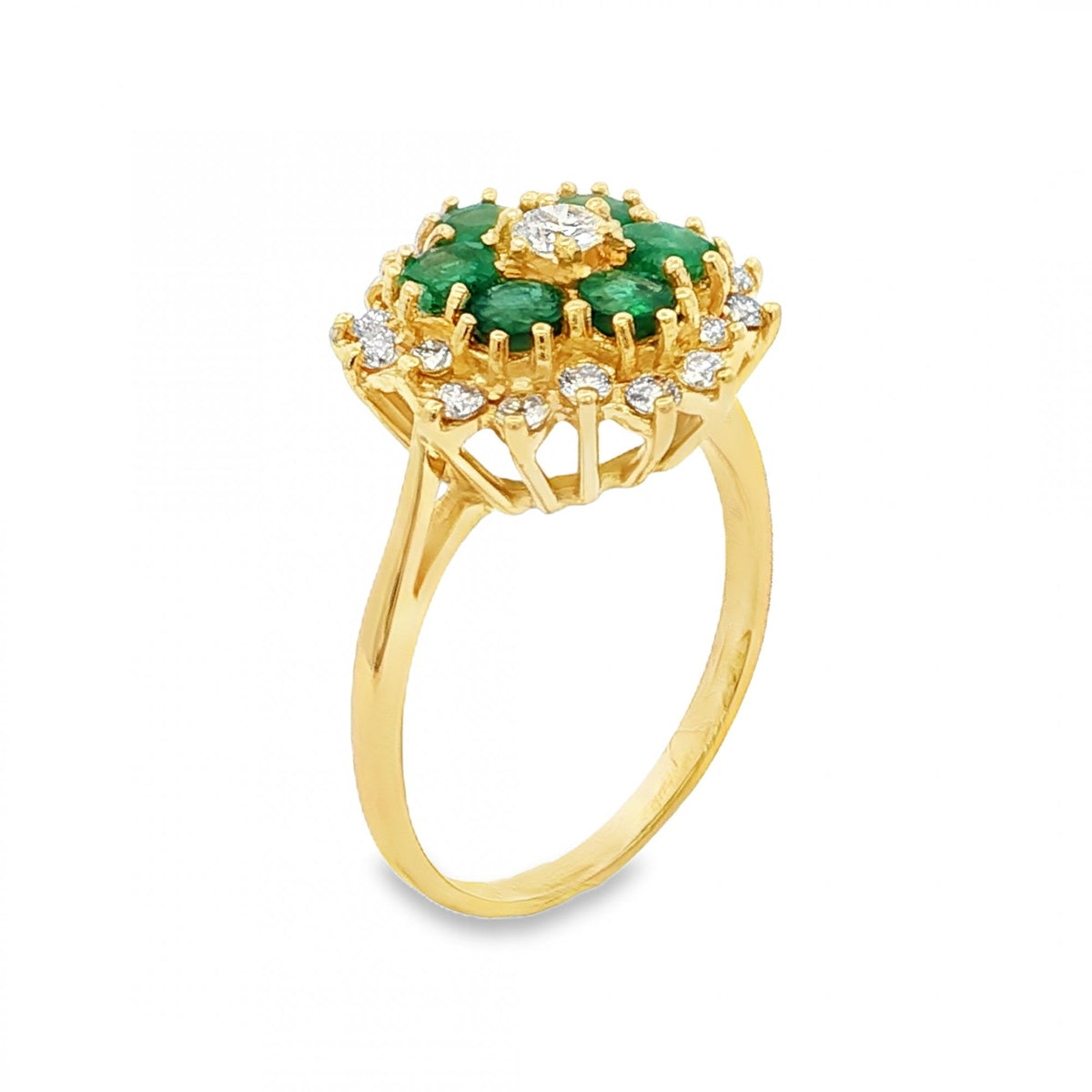 18ct Yellow Gold Emerald & Diamond Cluster Ring - Size Q -0.51ct