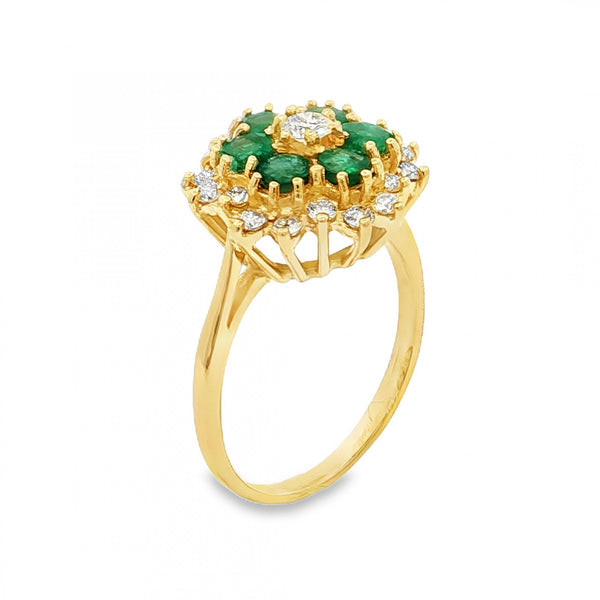 18ct Yellow Gold Emerald & Diamond Cluster Ring - Size Q -0.51ct