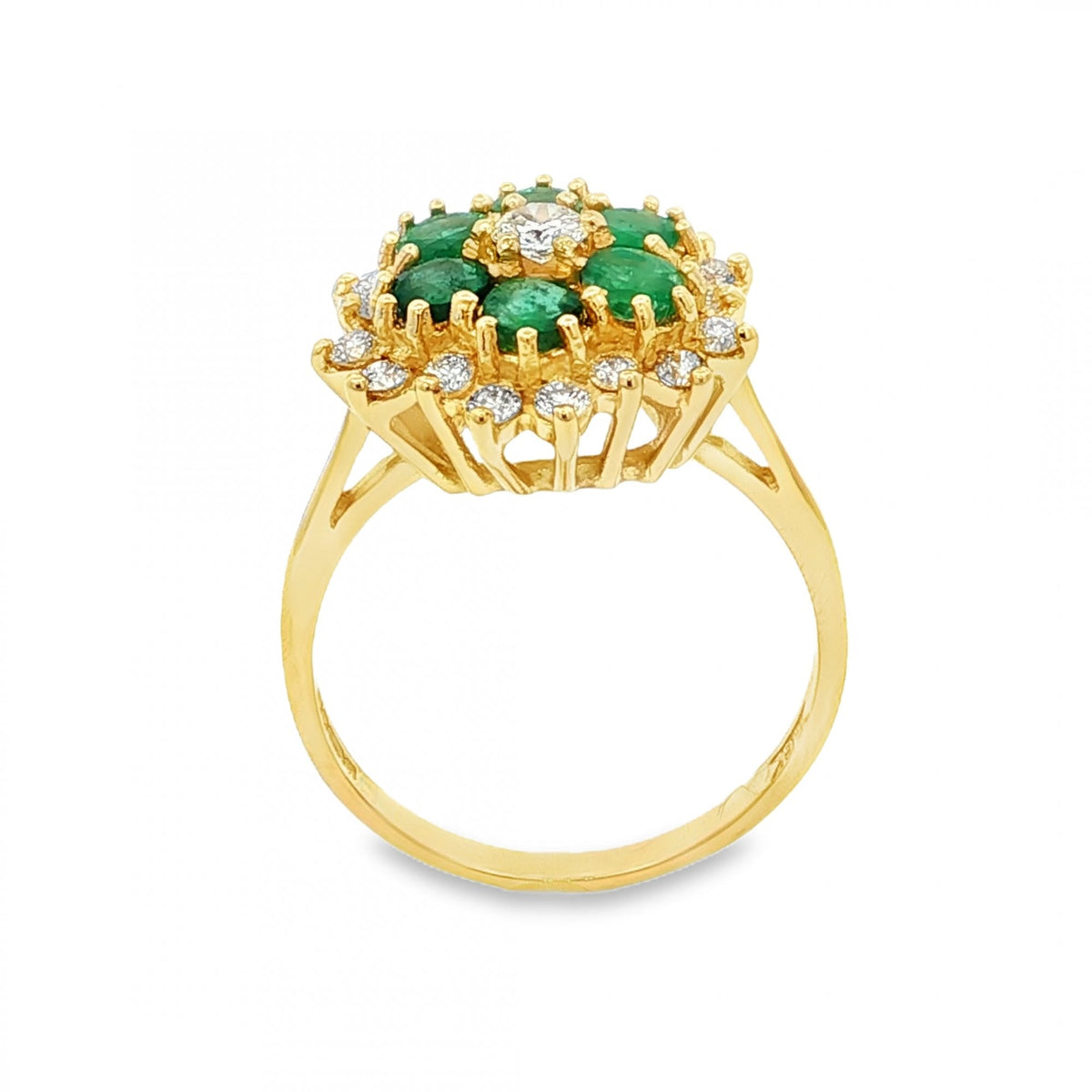 18ct Yellow Gold Emerald & Diamond Cluster Ring - Size Q -0.51ct
