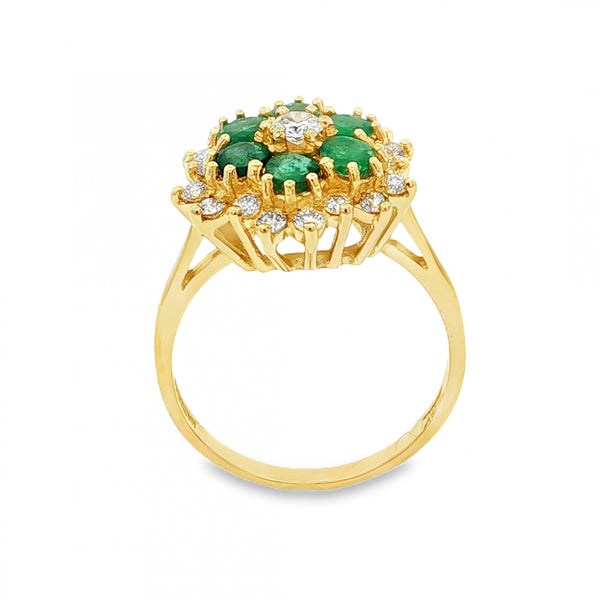 18ct Yellow Gold Emerald & Diamond Cluster Ring - Size Q -0.51ct