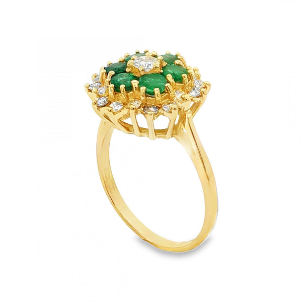 18ct Yellow Gold Emerald & Diamond Cluster Ring - Size Q -0.51ct