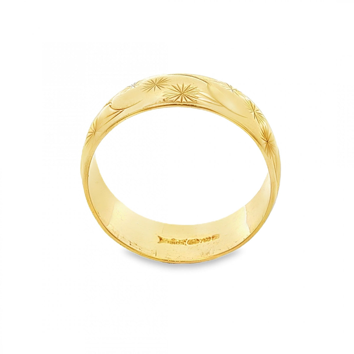 18ct Yellow Gold Floral Wedding Band - Size P - 7mm