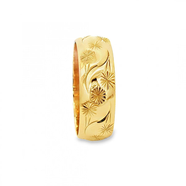 18ct Yellow Gold Floral Wedding Band - Size P - 7mm