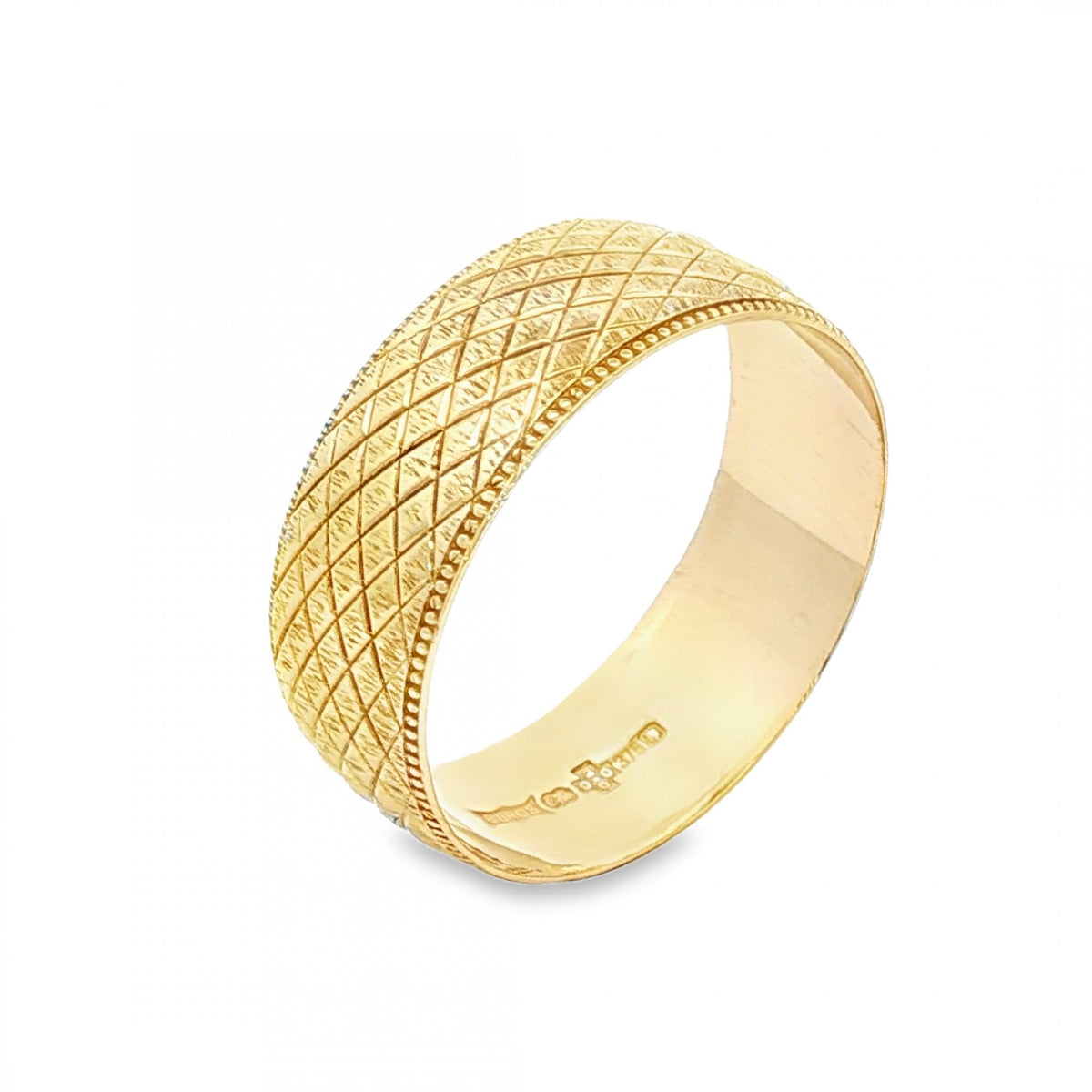 9ct Yellow Gold Patterned Wedding Band - Size T½ - 8mm