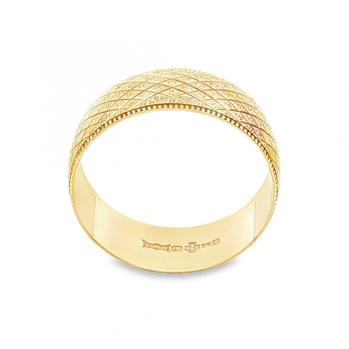 9ct Yellow Gold Patterned Wedding Band - Size T½ - 8mm